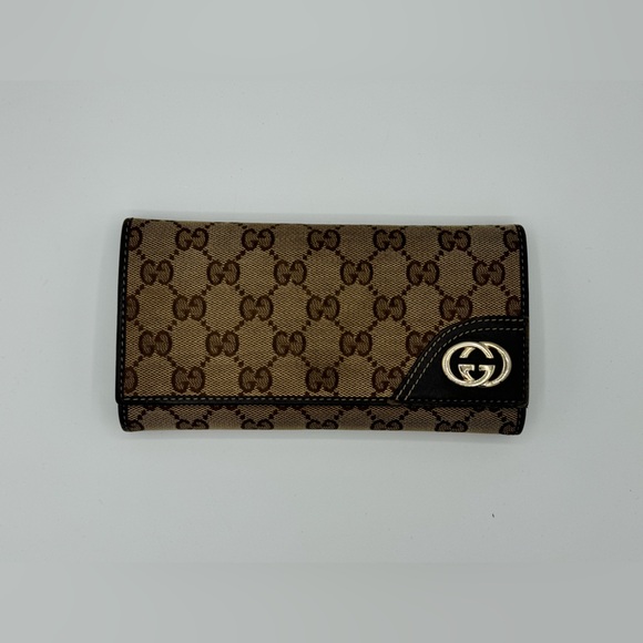 Gucci GG Leather Canvas Trifold Wallet - Picture 1 of 11
